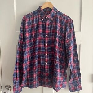 Peter Millar Men's Red and Blue Plaid Button-Down Shirt Size Large